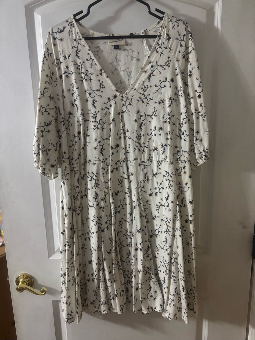 Universal Thread Ivory Midi Dress with Black Floral Print
